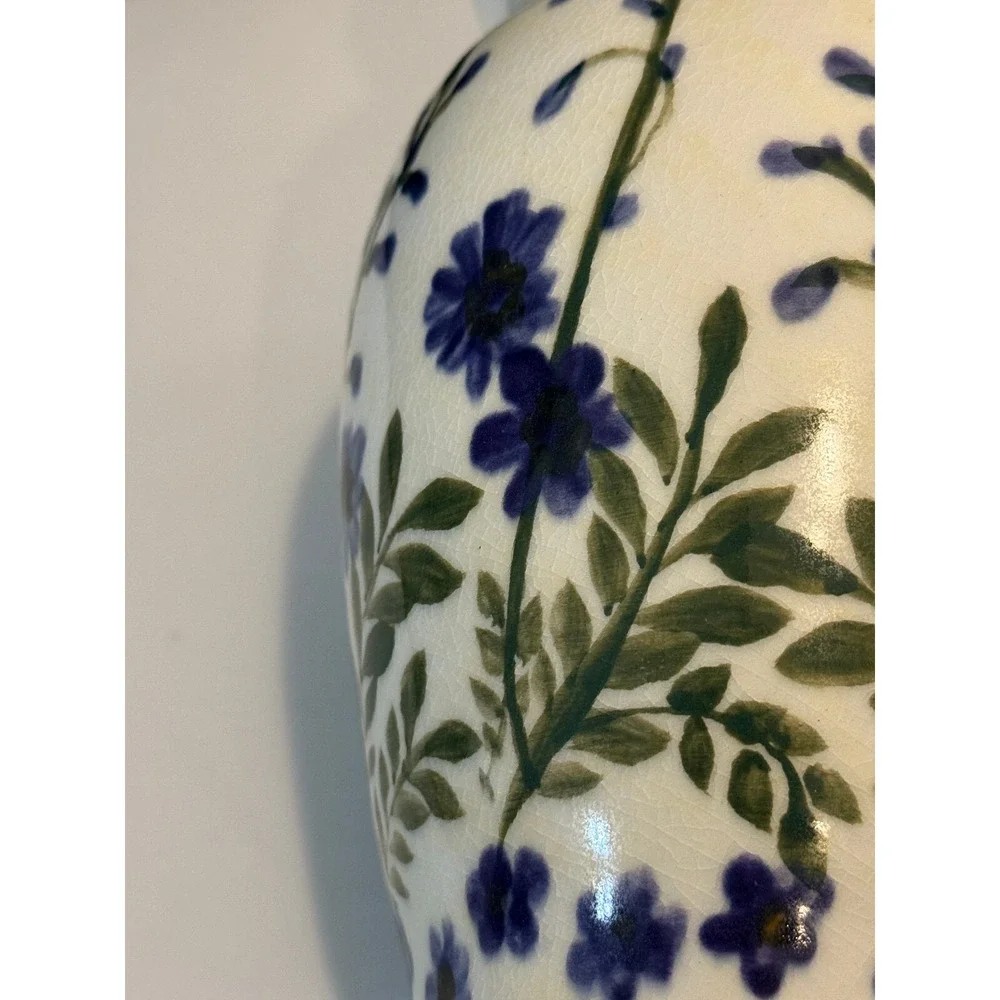 Vintage Purple Floral Hand Painted crackled style glaze‎ Stamp Mark 7.5